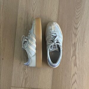 Adidas White and blue Sneakers with Tan Soles